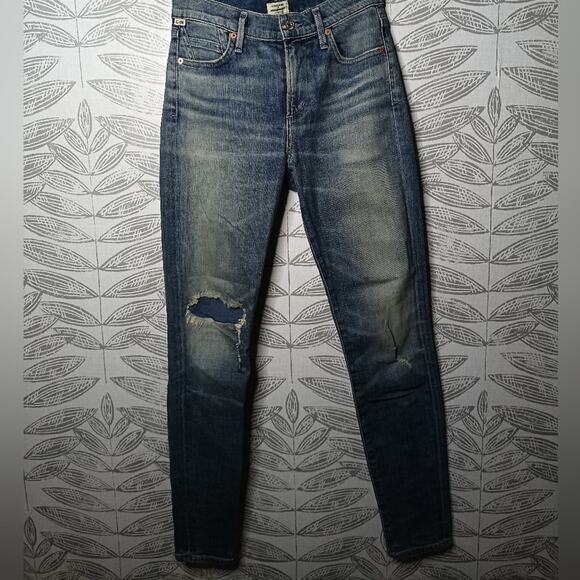 Citizens of Humanity Jeans Blue Denim Distressed Knee Vintage Wash - Picture 4 of 11